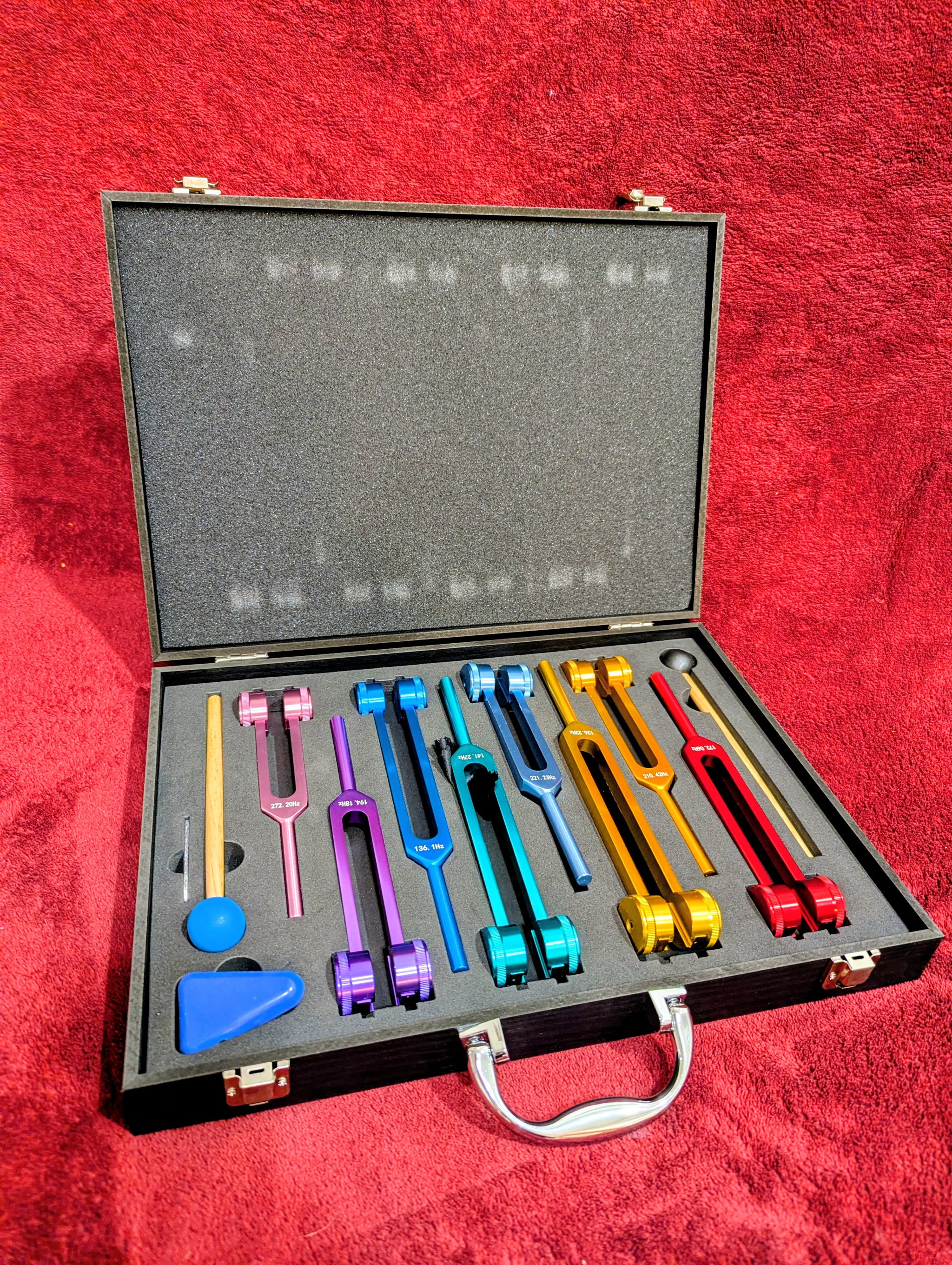 9 forcelle colorate in lega di alluminio Tuning Forks per terapia, terapia vocale, blu